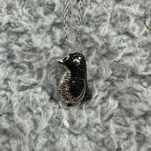 Sterling Silver Black Penguin Pendant Necklace - Animal Charm Jewelry Gift